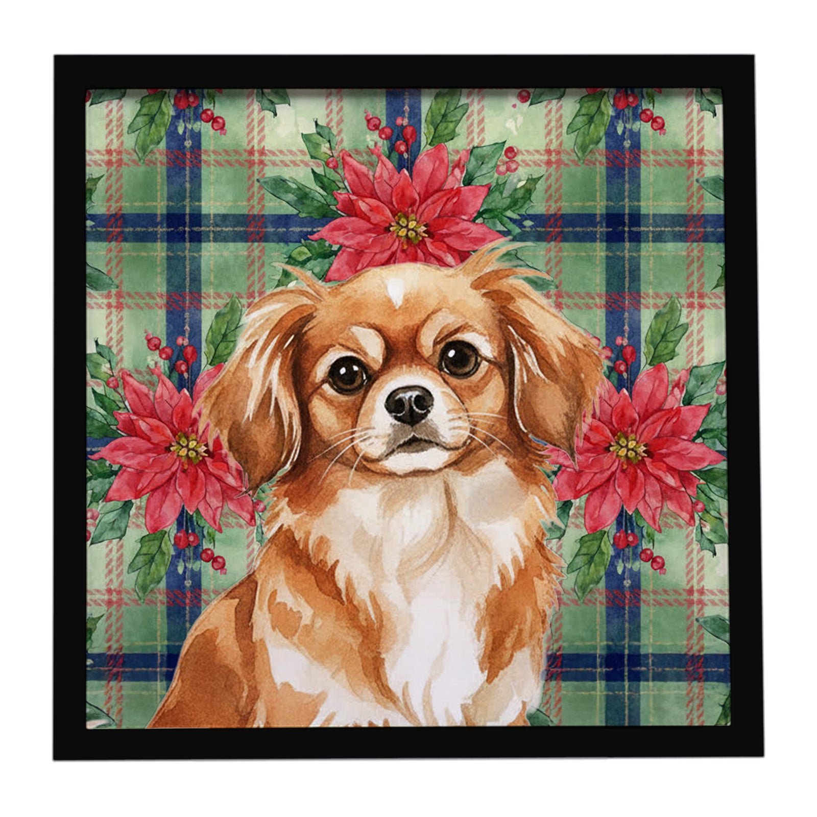 Caroline's Treasures Red Tibetan Spaniel Christmas PoinsettIas Framed Metal Print