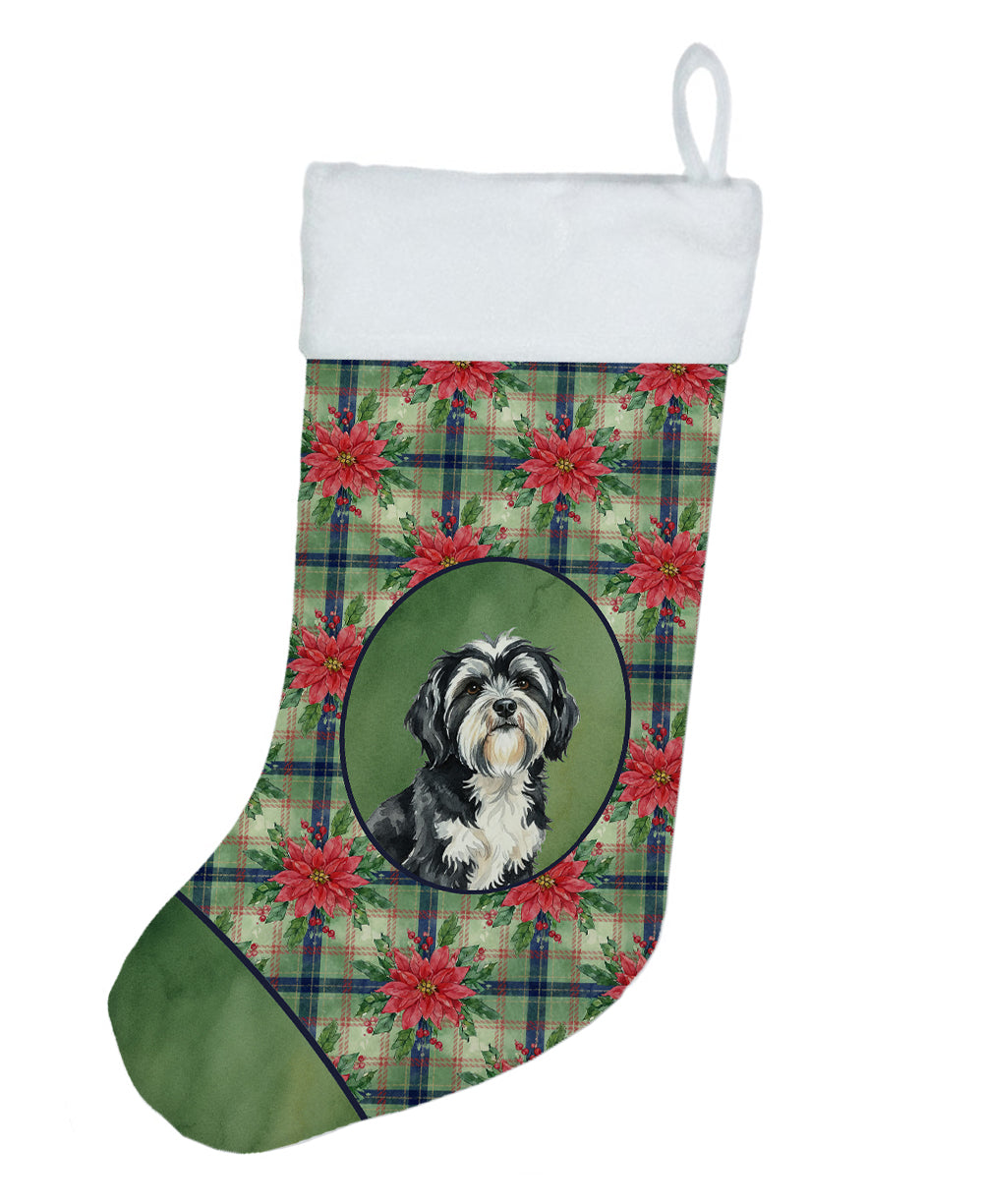 Caroline's Treasures Black and White Tibetan Terrier Christmas PoinsettIas Holiday Stocking