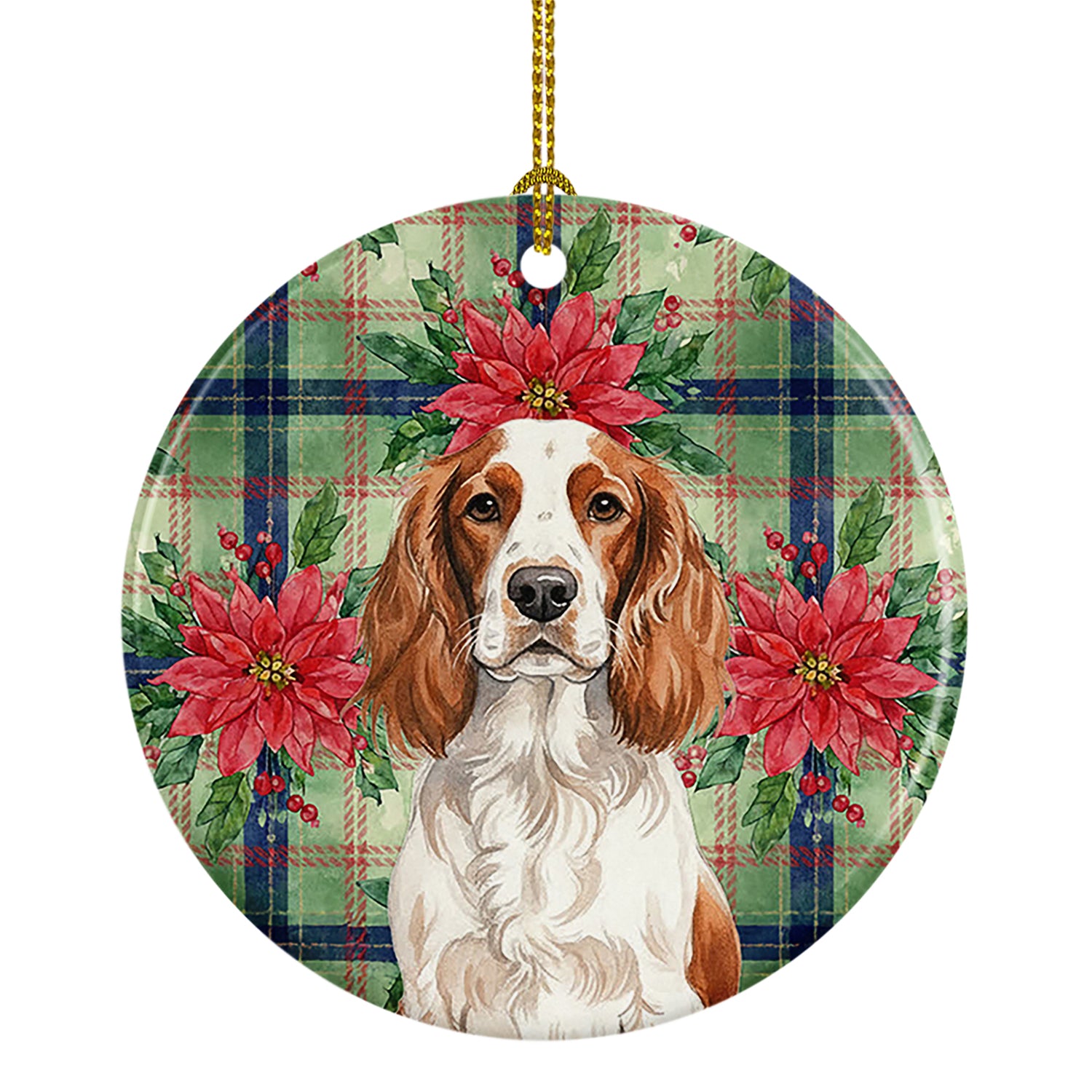 Caroline's Treasures Welsh Springer Spaniel Christmas PoinsettIas Ceramic Ornament