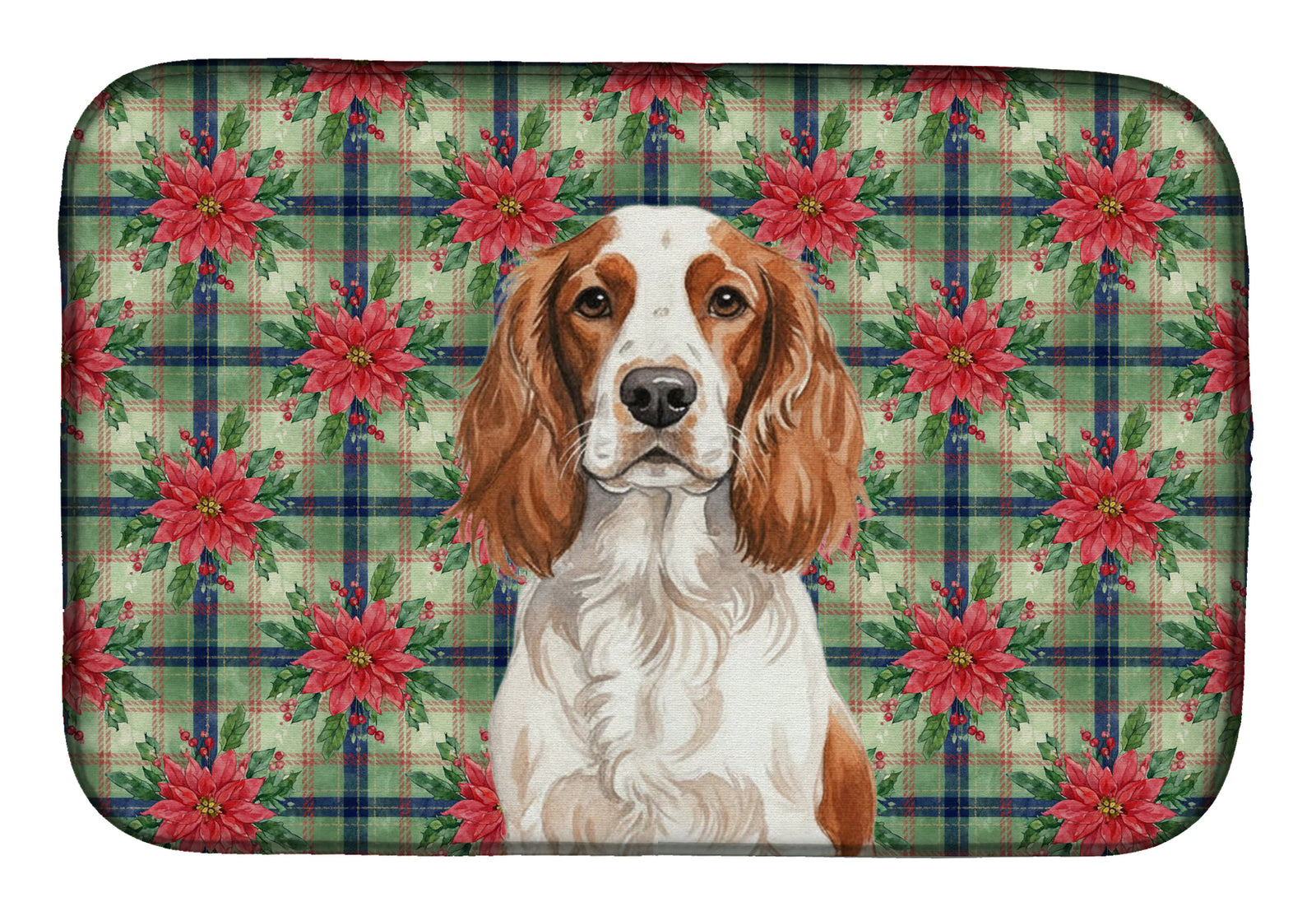 Caroline's Treasures Welsh Springer Spaniel Christmas PoinsettIas Dish Drying Mat