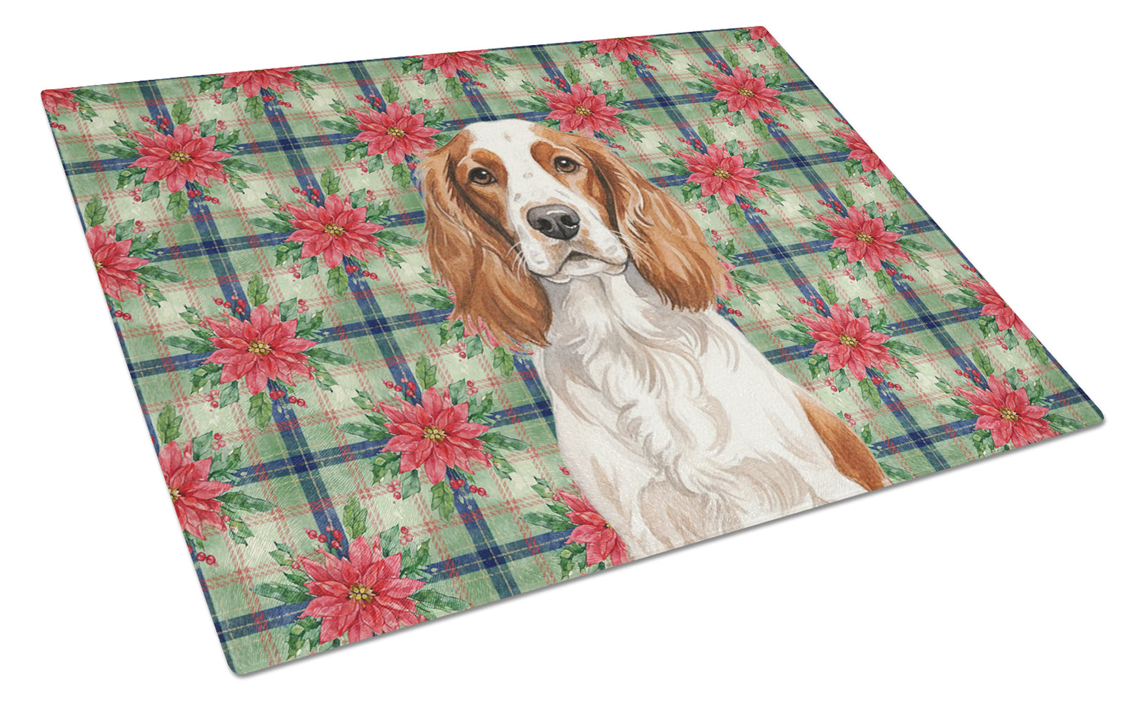 Caroline's Treasures Welsh Springer Spaniel Christmas PoinsettIas Glass Cutting Board