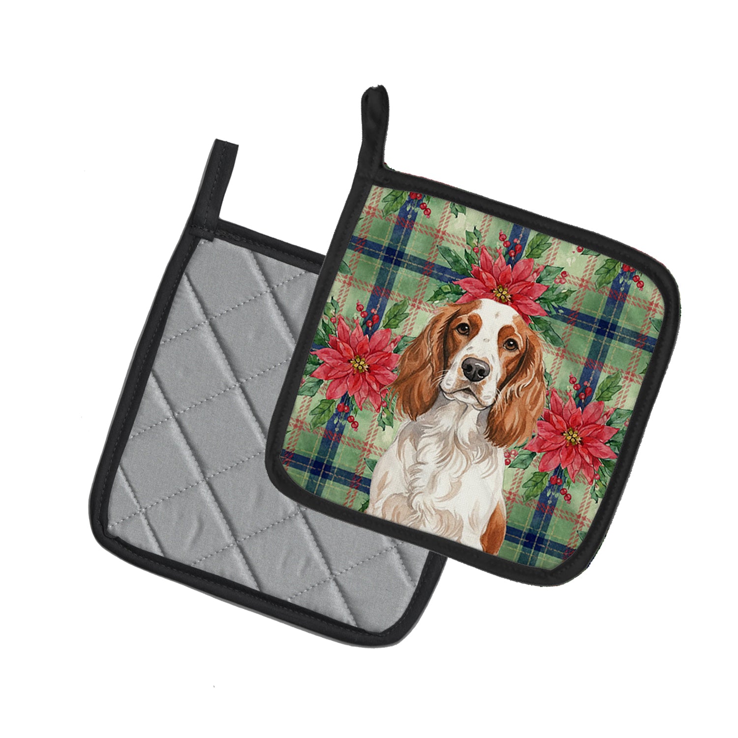 Caroline's Treasures Welsh Springer Spaniel Christmas PoinsettIas Pair of Pot Holders