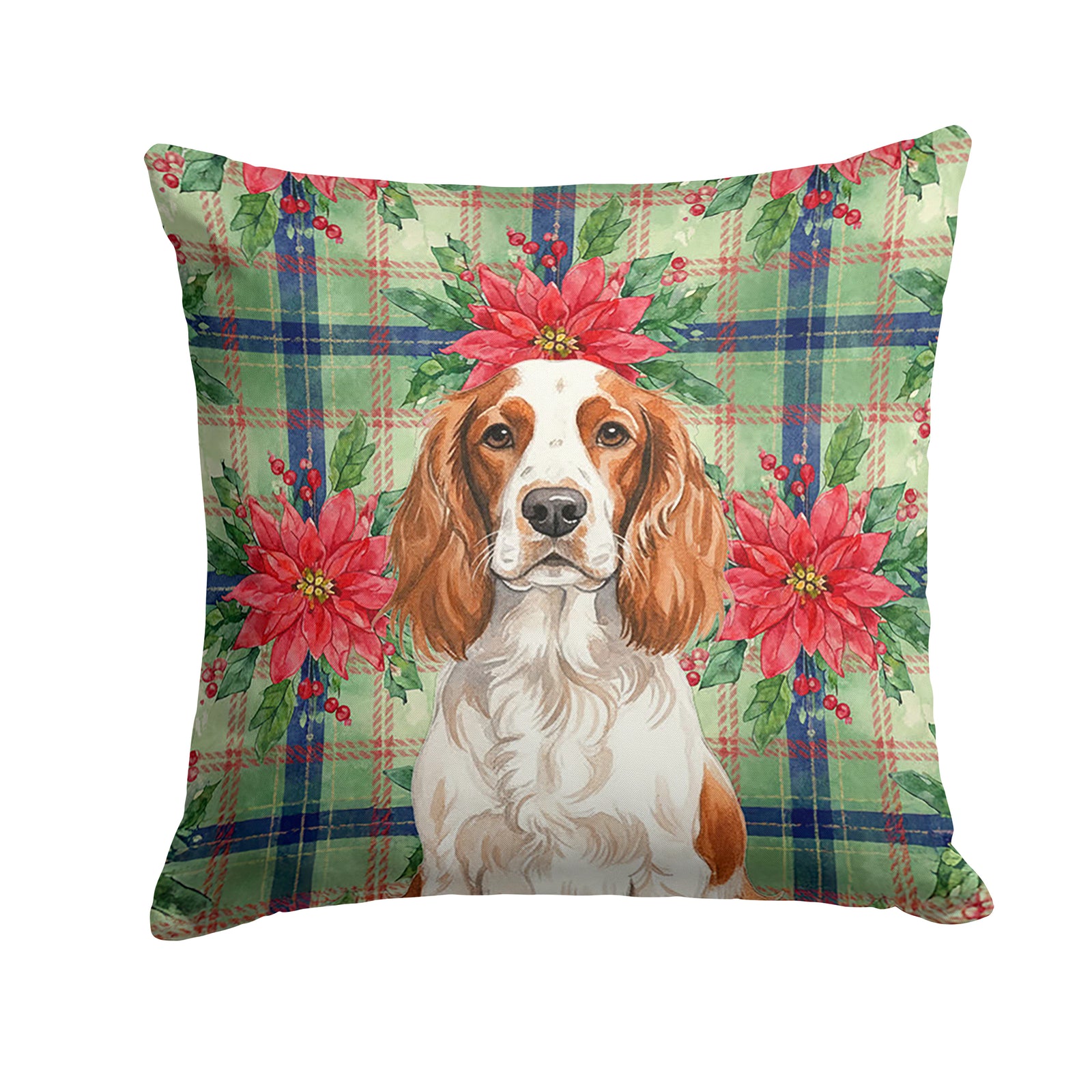 Caroline's Treasures Welsh Springer Spaniel Christmas PoinsettIas Throw Pillow