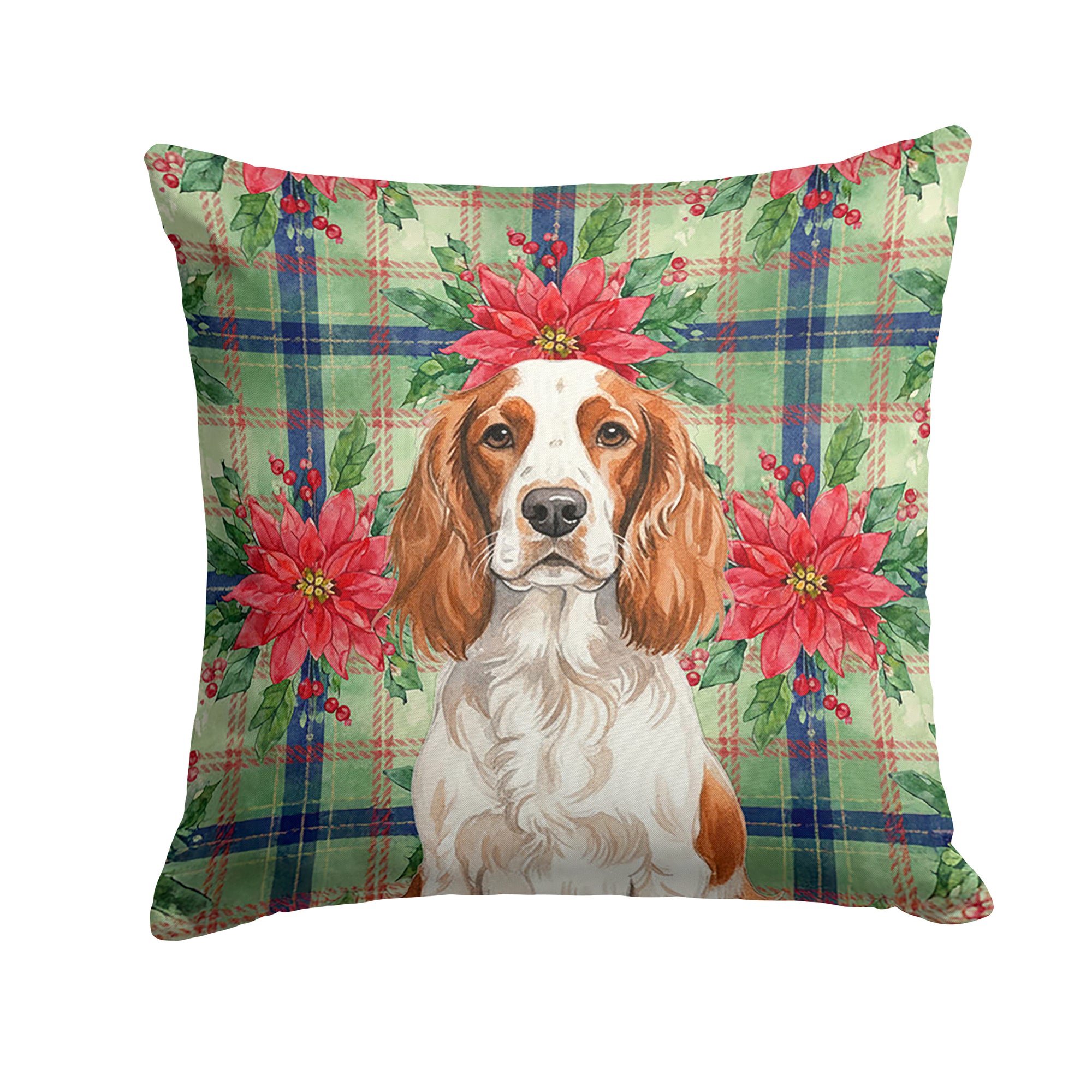 Caroline's Treasures Welsh Springer Spaniel Christmas PoinsettIas Throw Pillow