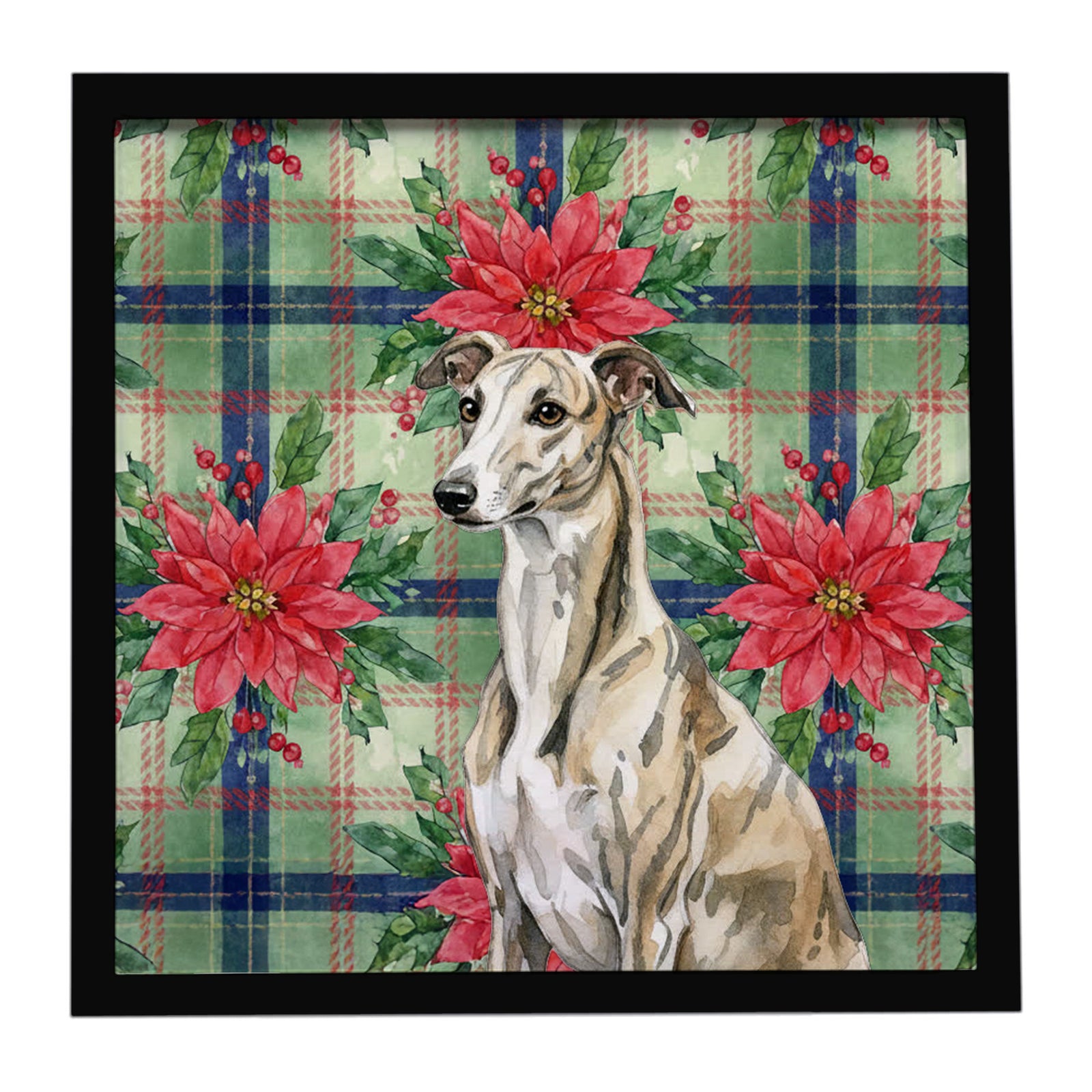 Caroline's Treasures Brindle Whippet Christmas PoinsettIas Framed Metal Print