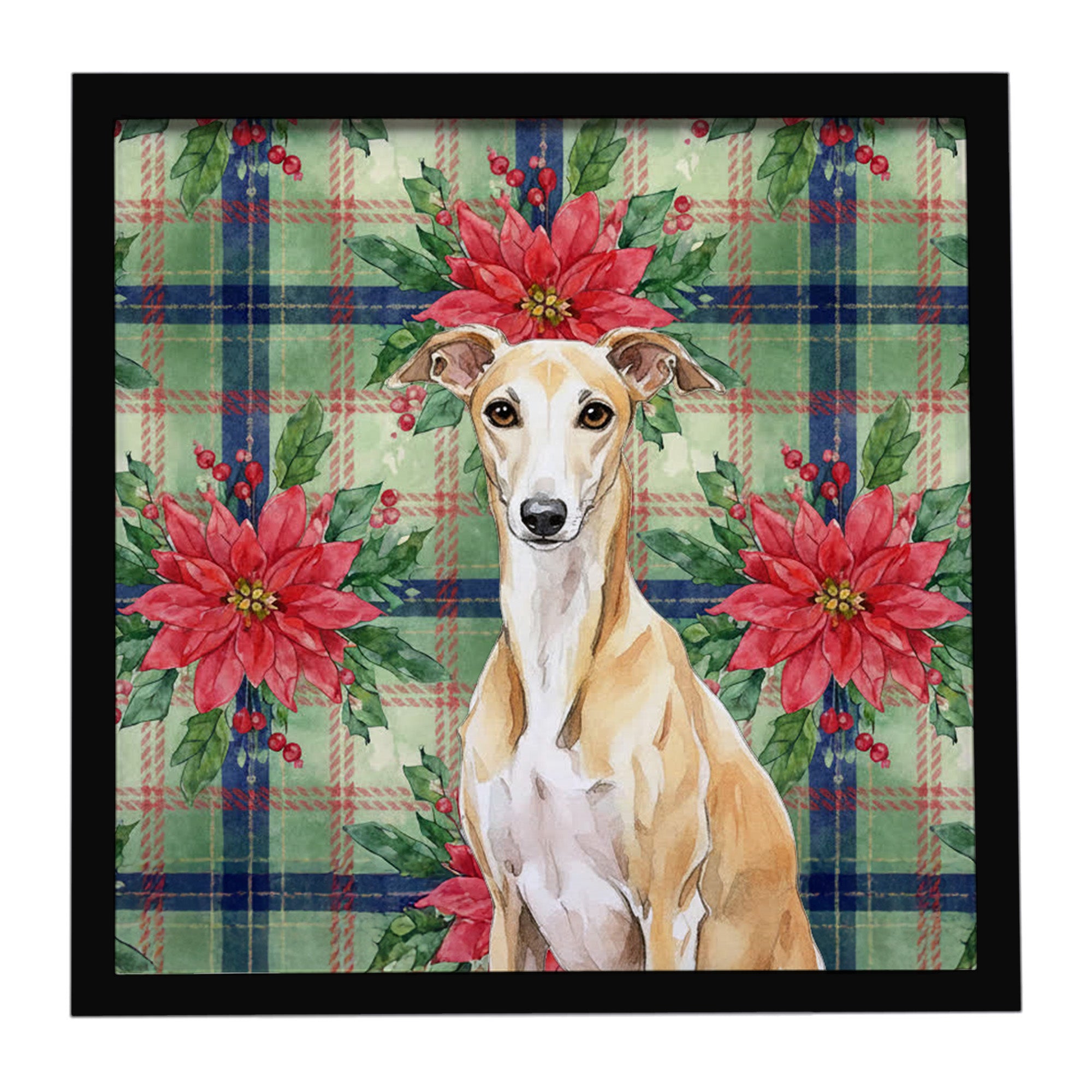 Caroline's Treasures Fawn Whippet Christmas PoinsettIas Framed Metal Print