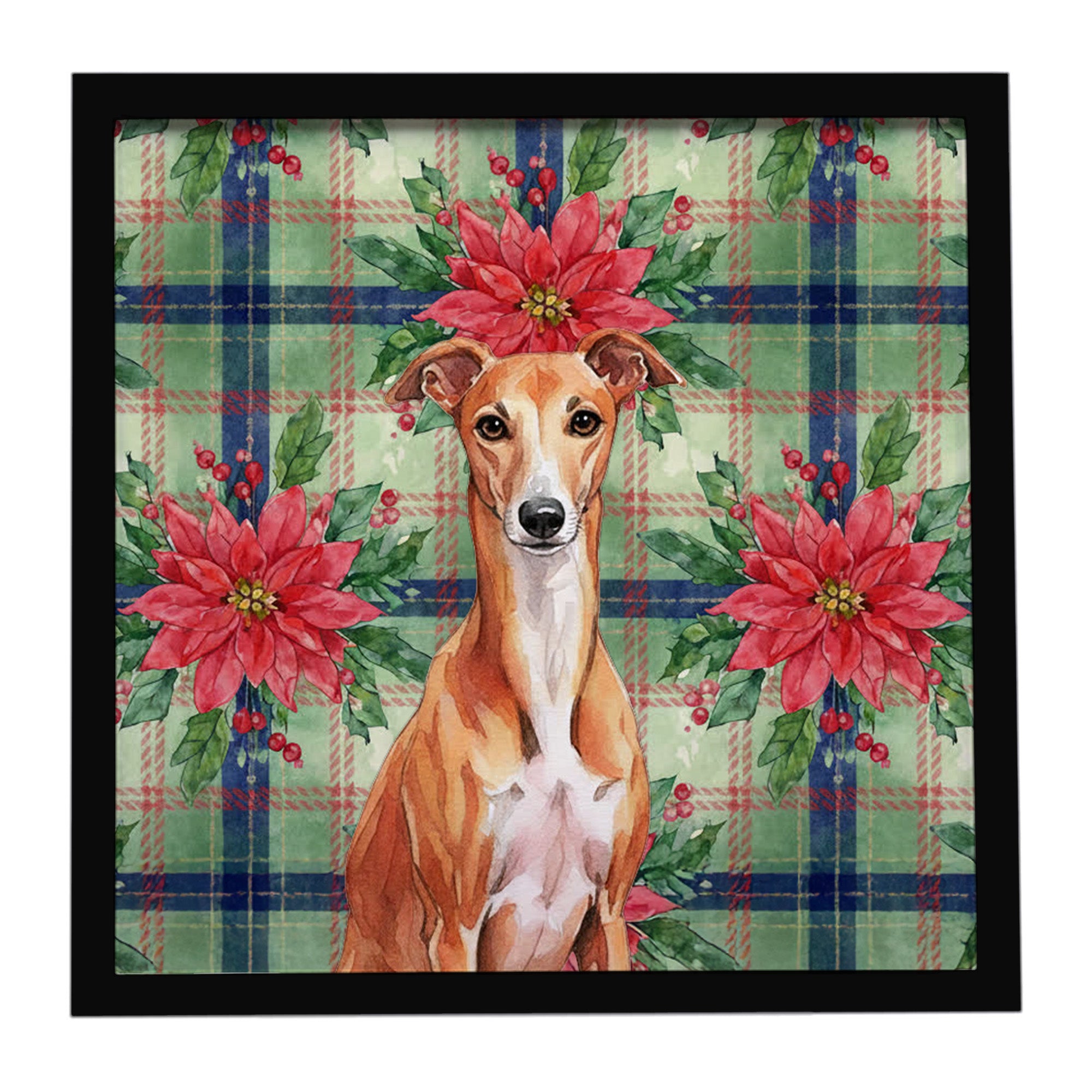 Caroline's Treasures Red Whippet Christmas PoinsettIas Framed Metal Print