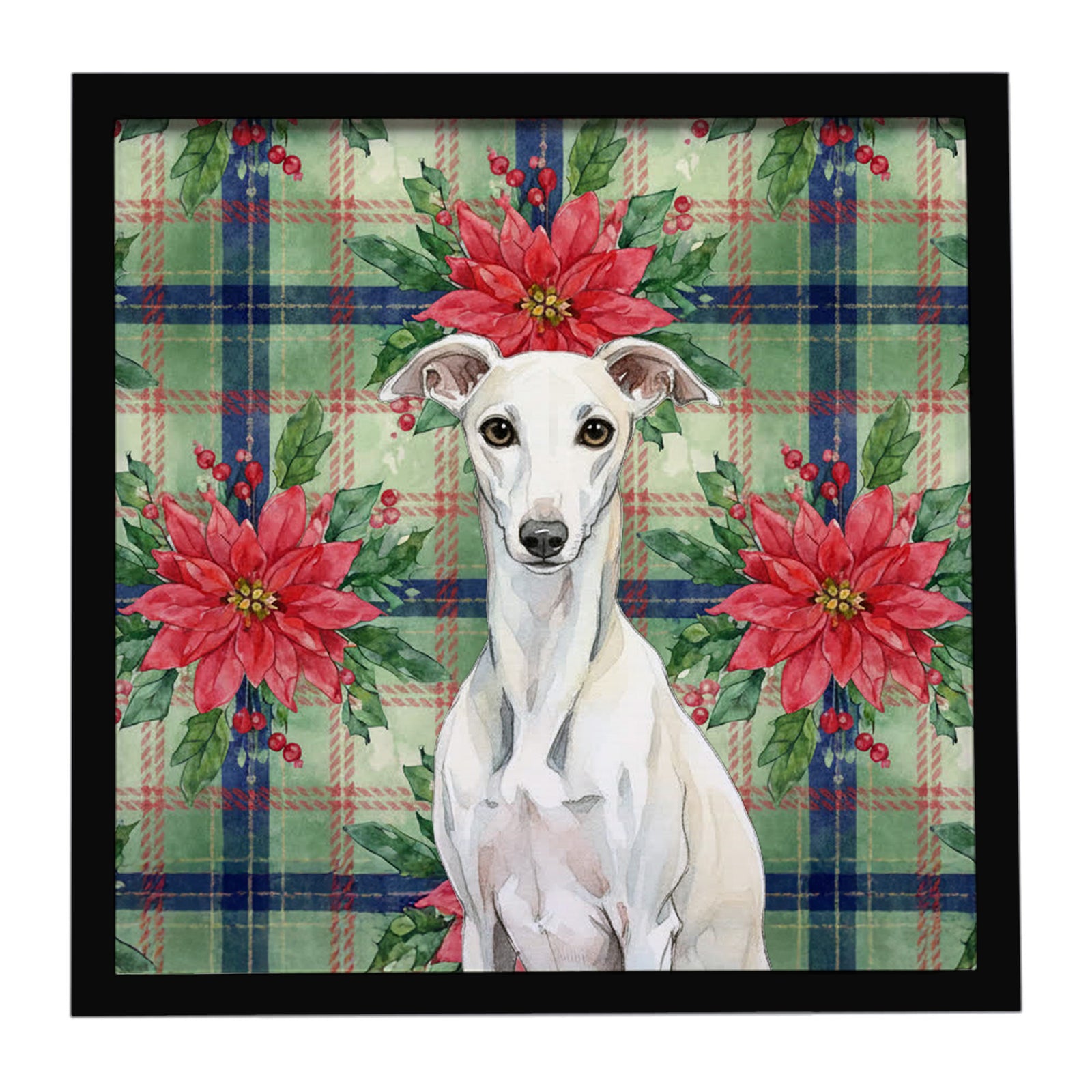Caroline's Treasures White Whippet Christmas PoinsettIas Framed Metal Print
