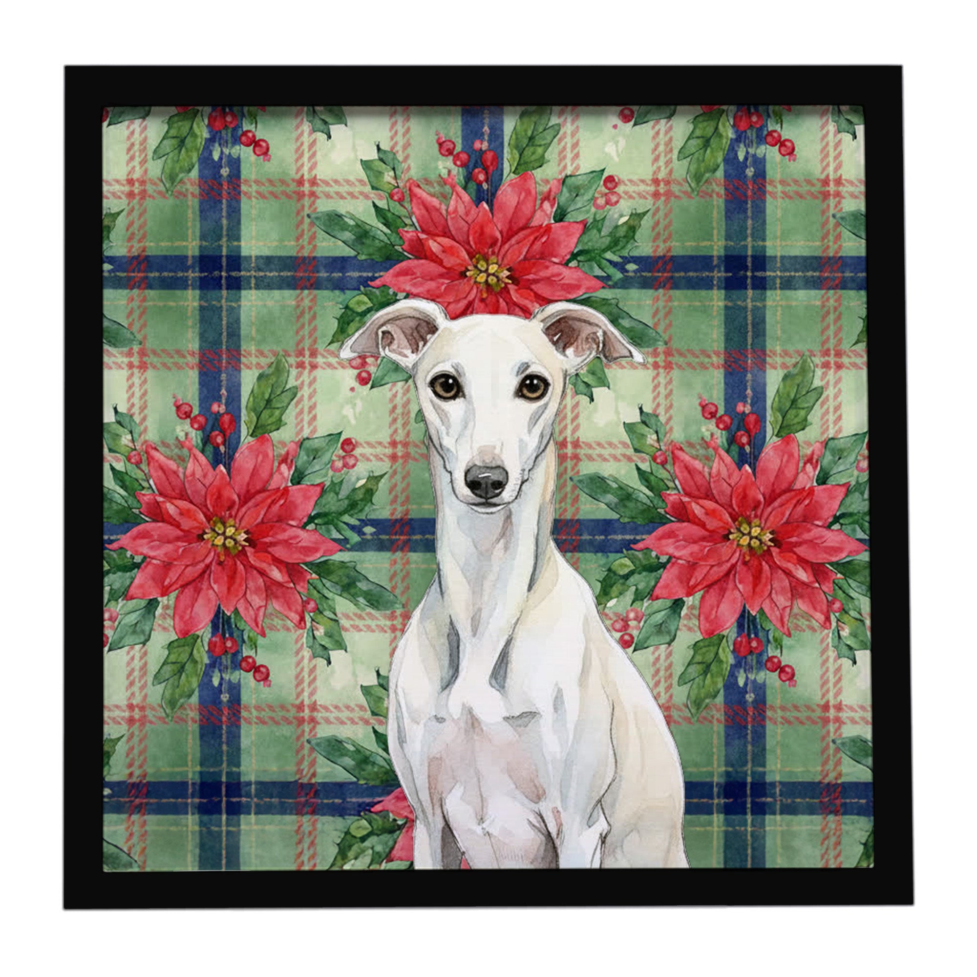 Caroline's Treasures White Whippet Christmas PoinsettIas Framed Metal Print