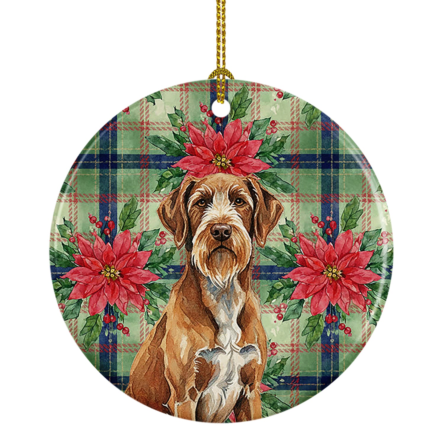 Caroline's Treasures Wirehaired Pointing Griffon Christmas PoinsettIas Ceramic Ornament