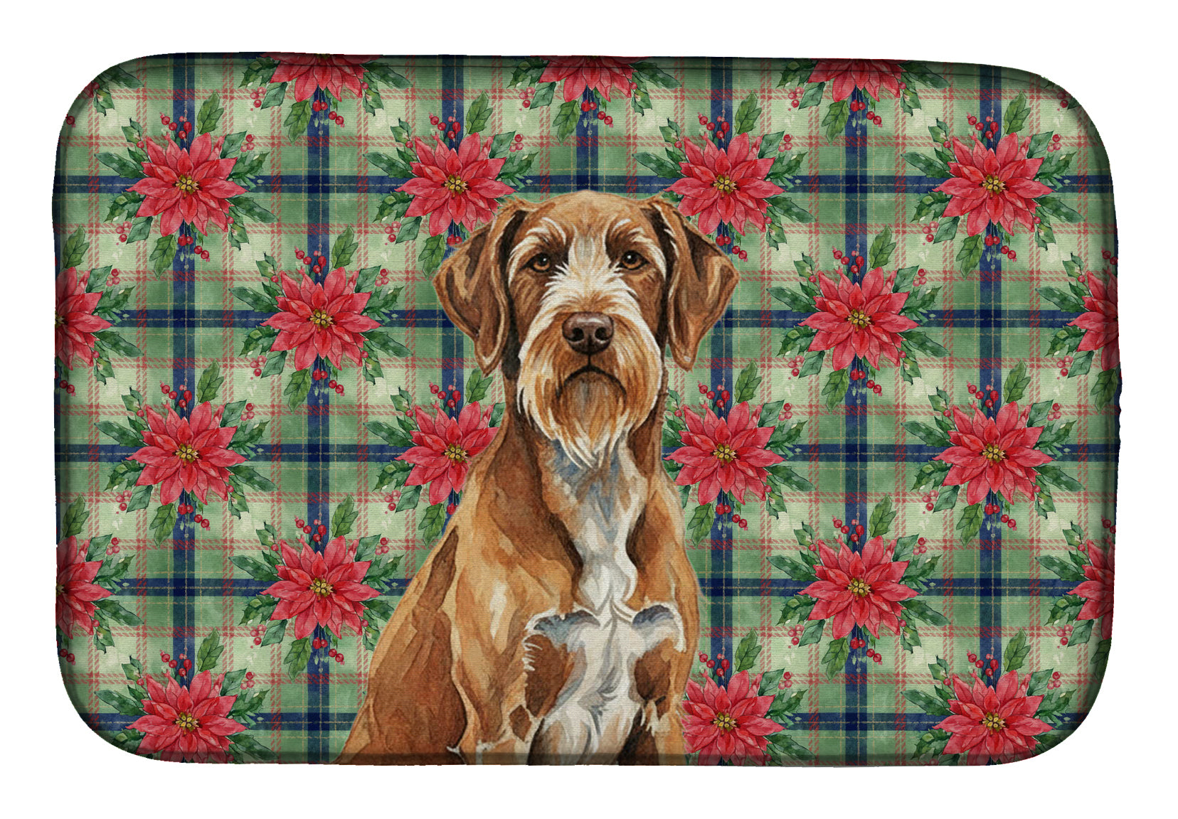 Caroline's Treasures Wirehaired Pointing Griffon Christmas PoinsettIas Dish Drying Mat