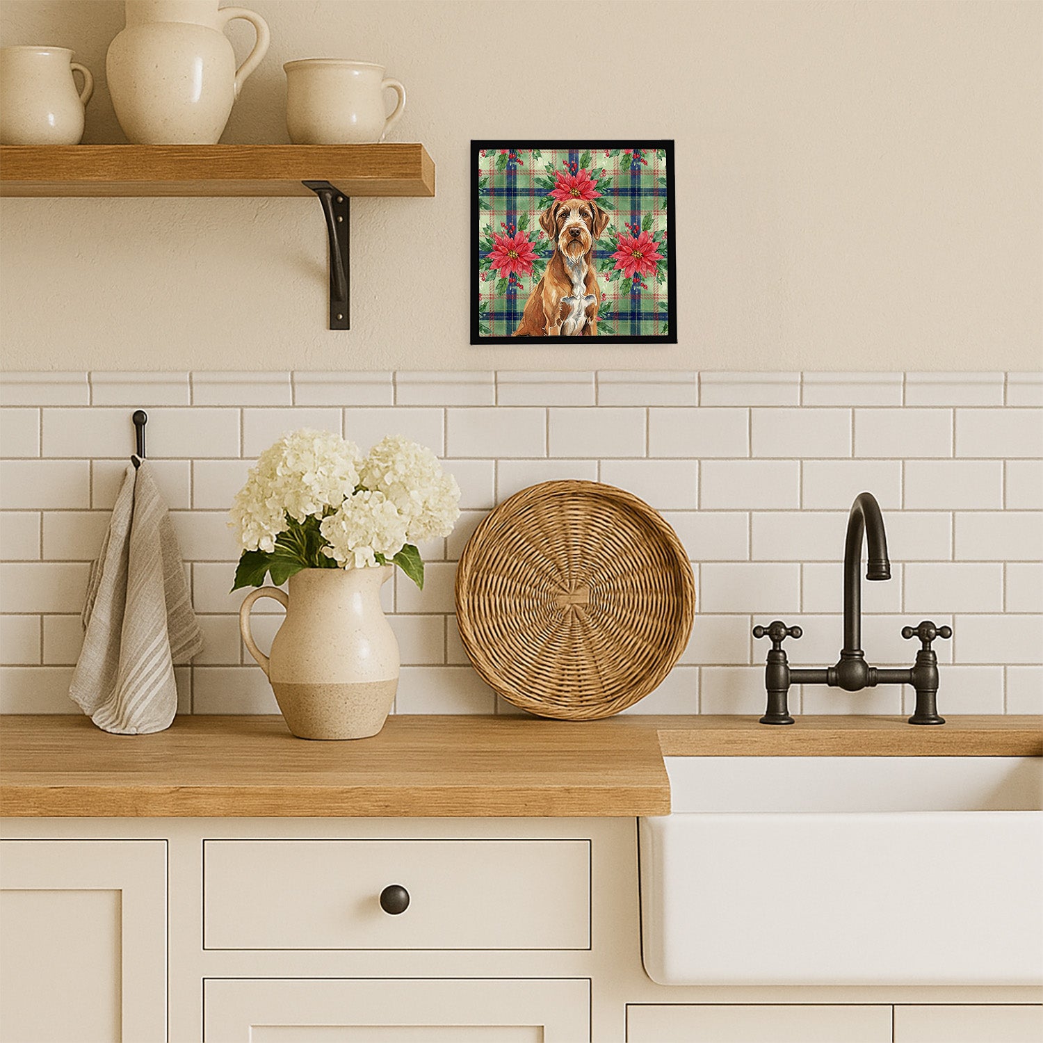 Caroline's Treasures Wirehaired Pointing Griffon Christmas PoinsettIas Framed Metal Print