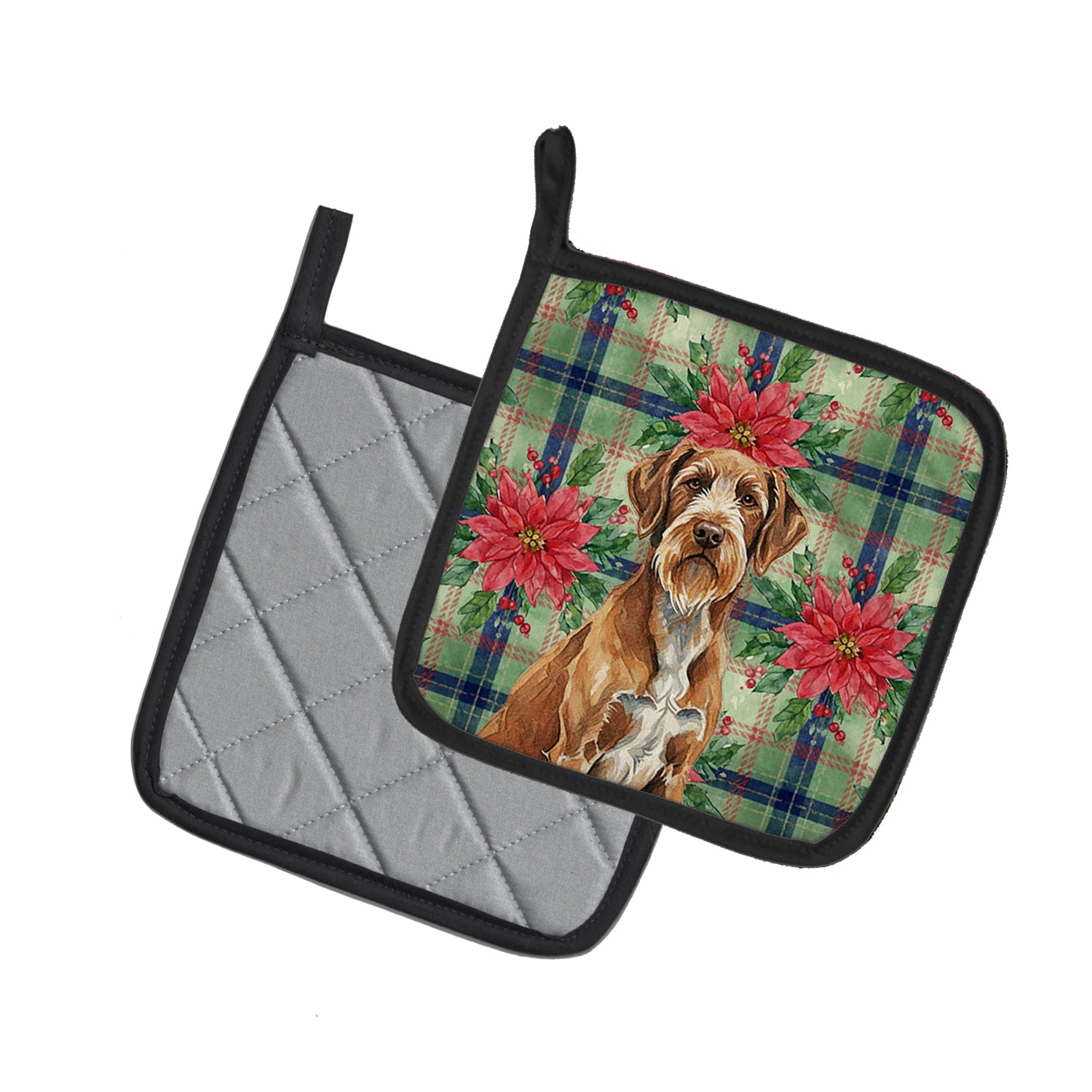 Caroline's Treasures Wirehaired Pointing Griffon Christmas PoinsettIas Pair of Pot Holders