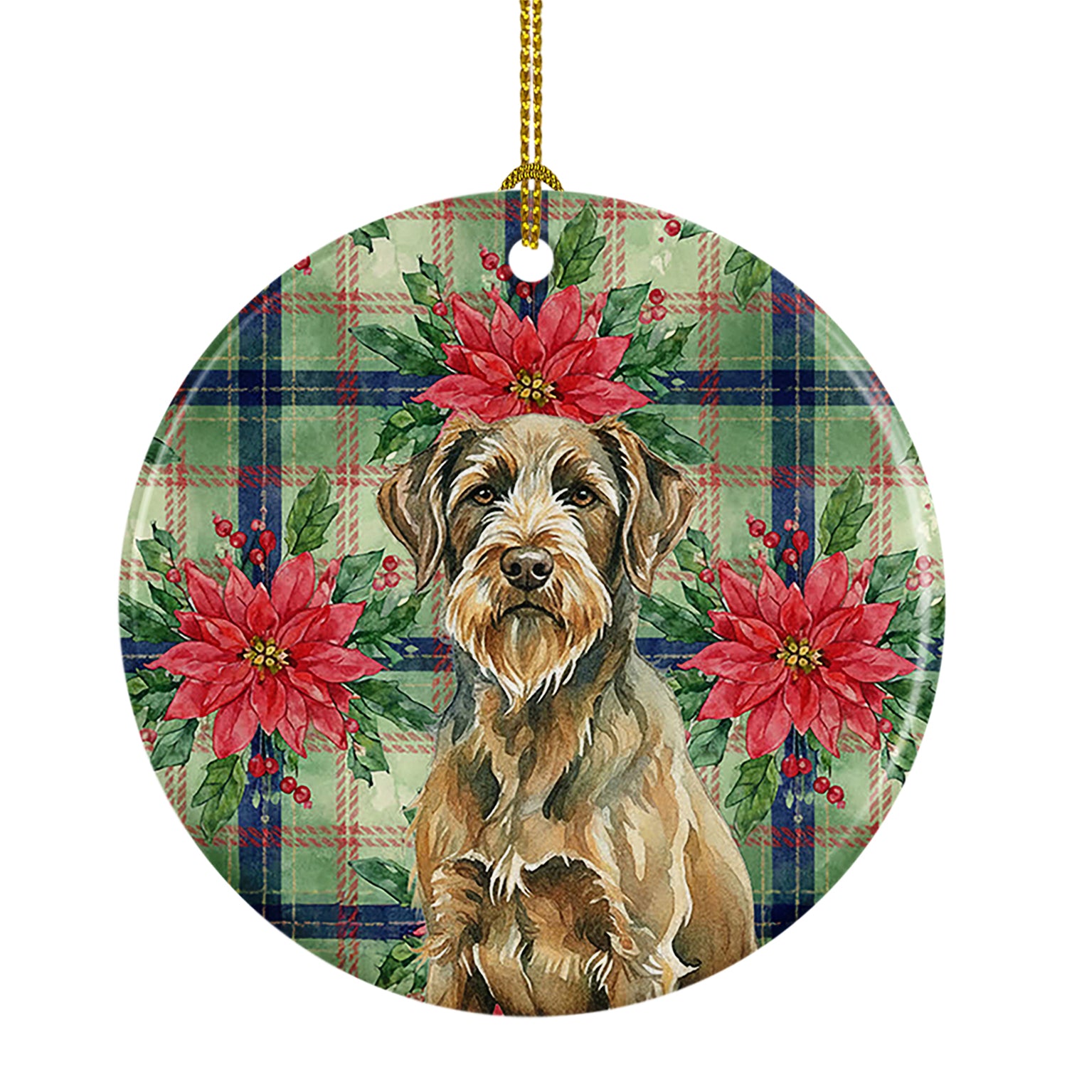 Caroline's Treasures Chestnut Wirehaired Pointing Griffon Christmas PoinsettIas Ceramic Ornament