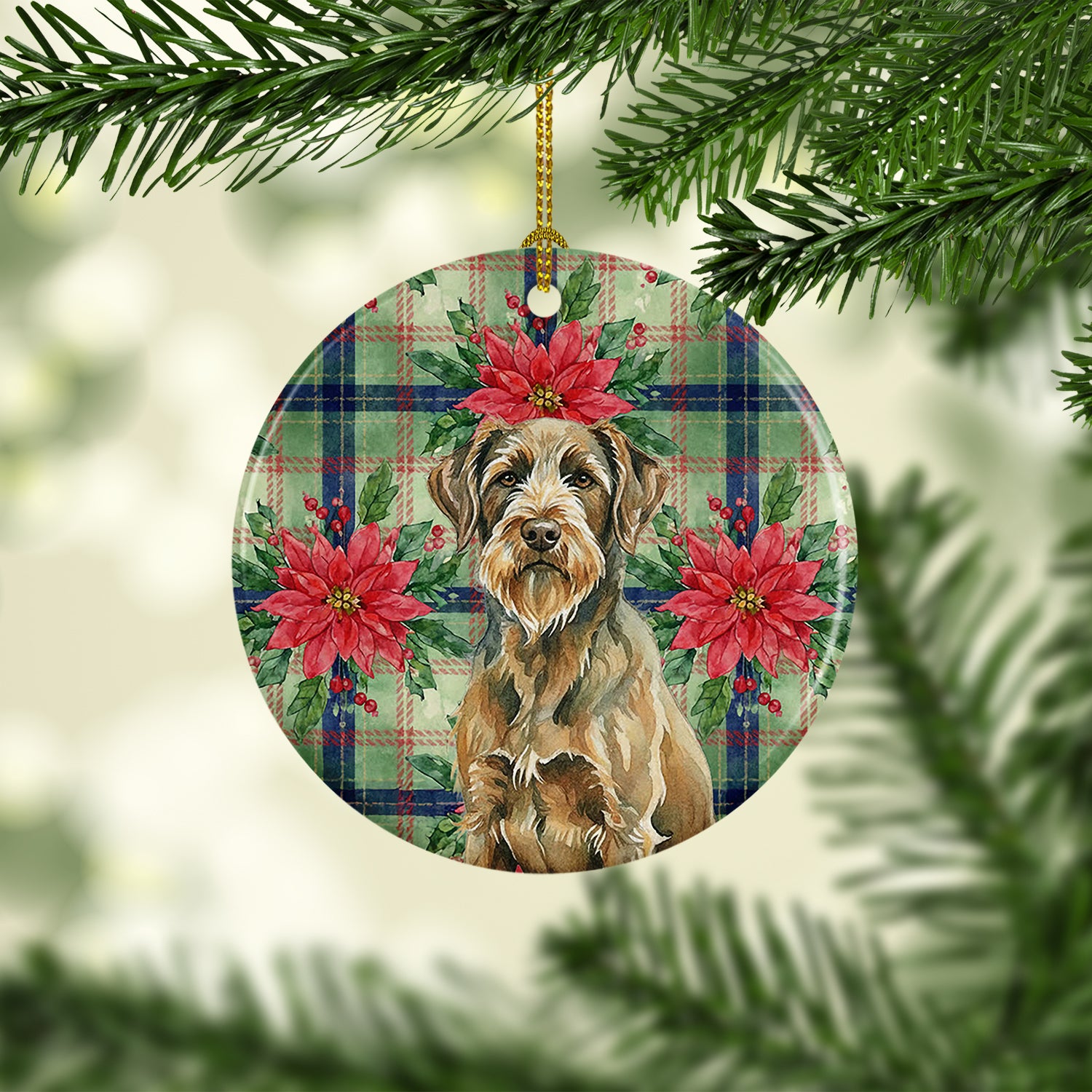 Caroline's Treasures Chestnut Wirehaired Pointing Griffon Christmas PoinsettIas Ceramic Ornament