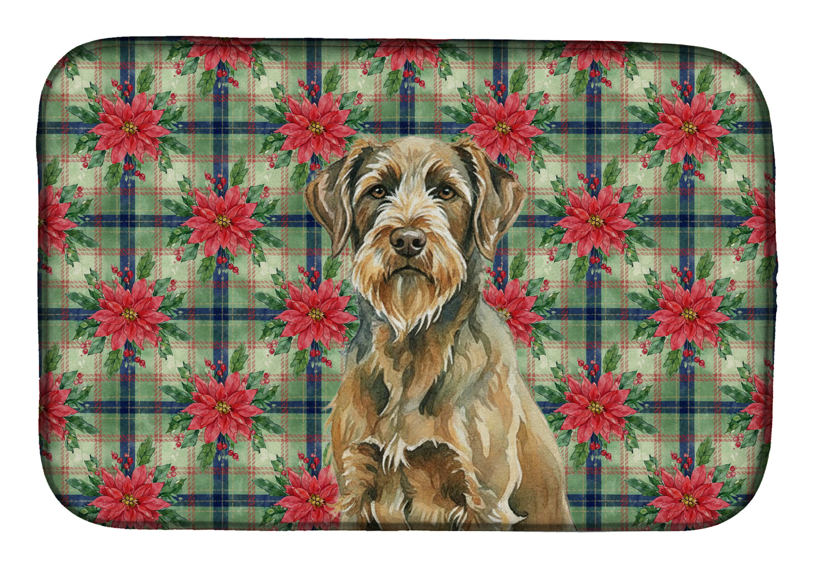 Caroline's Treasures Chestnut Wirehaired Pointing Griffon Christmas PoinsettIas Dish Drying Mat