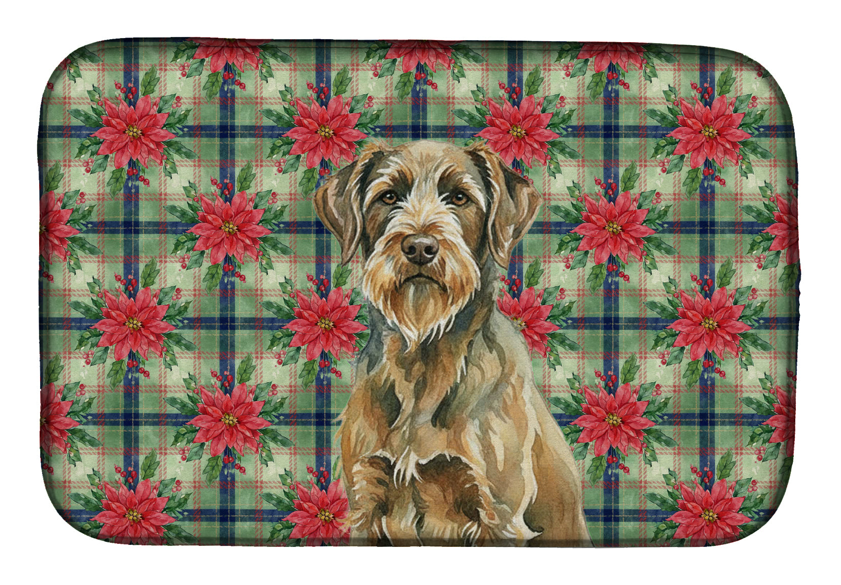 Caroline's Treasures Chestnut Wirehaired Pointing Griffon Christmas PoinsettIas Dish Drying Mat