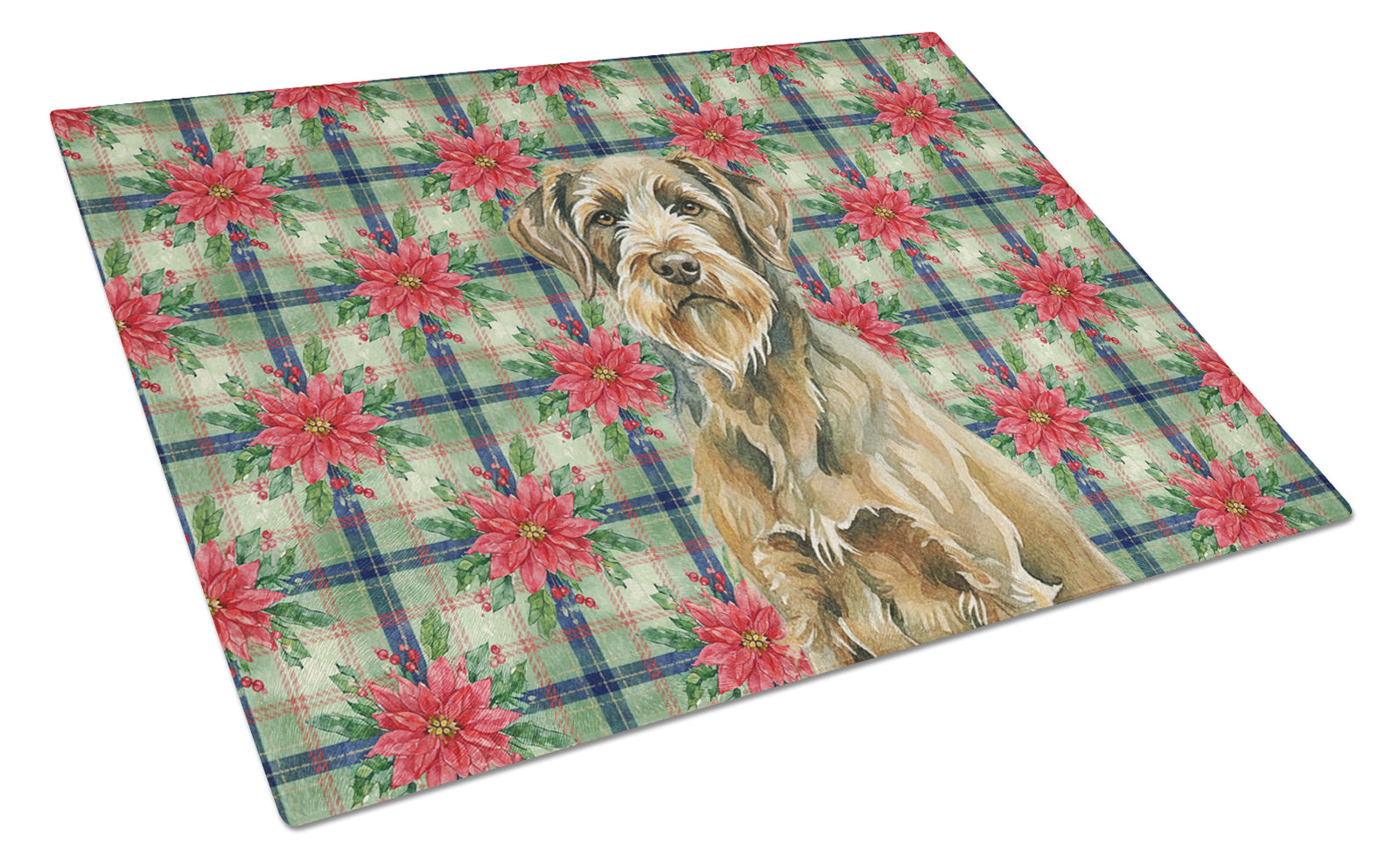 Caroline's Treasures Chestnut Wirehaired Pointing Griffon Christmas PoinsettIas Glass Cutting Board