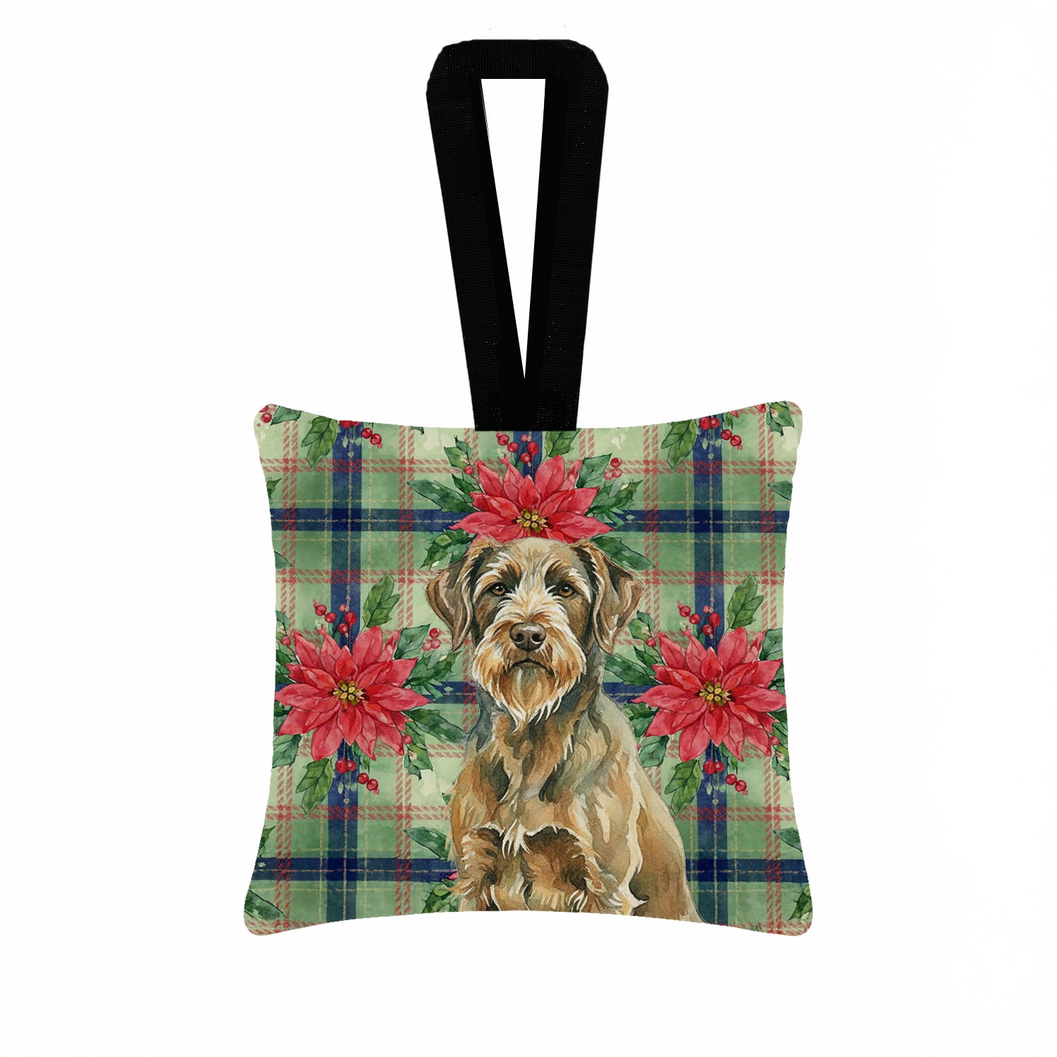 Caroline's Treasures Chestnut Wirehaired Pointing Griffon Christmas PoinsettIas Hanging Square Fabric Ornament 3.5 x 3.5