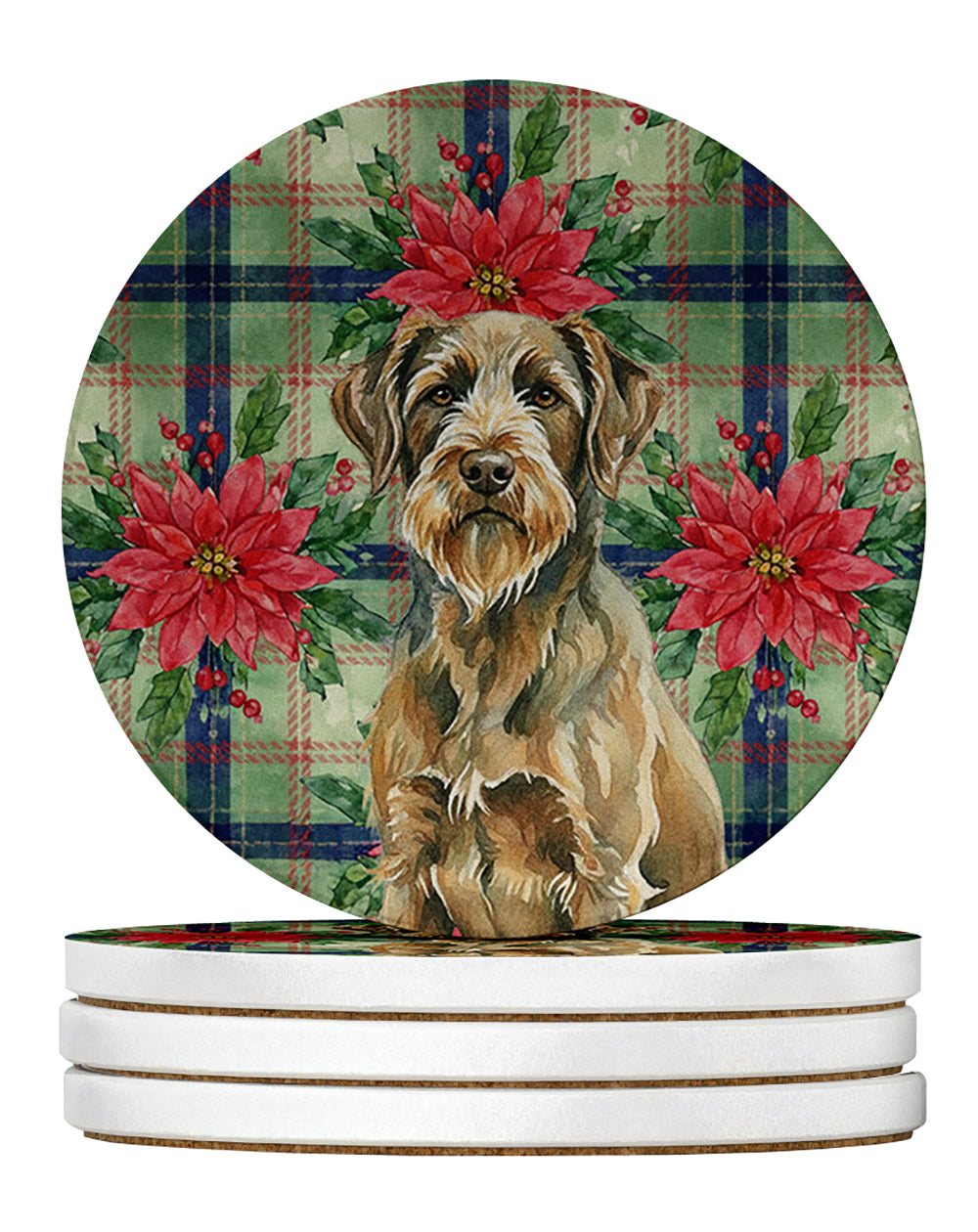 Caroline's Treasures Chestnut Wirehaired Pointing Griffon Christmas PoinsettIas Large Sandstone Coasters Pack of 4