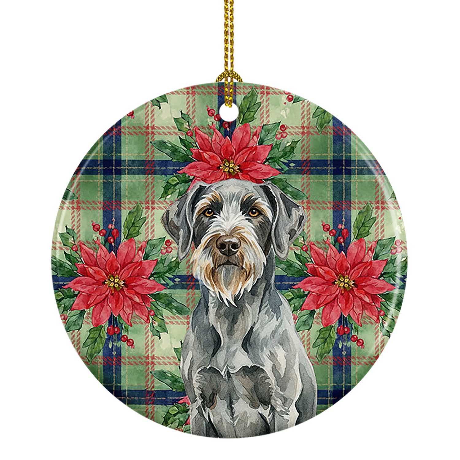 Caroline's Treasures Steel Gray Wirehaired Pointing Griffon Christmas PoinsettIas Ceramic Ornament