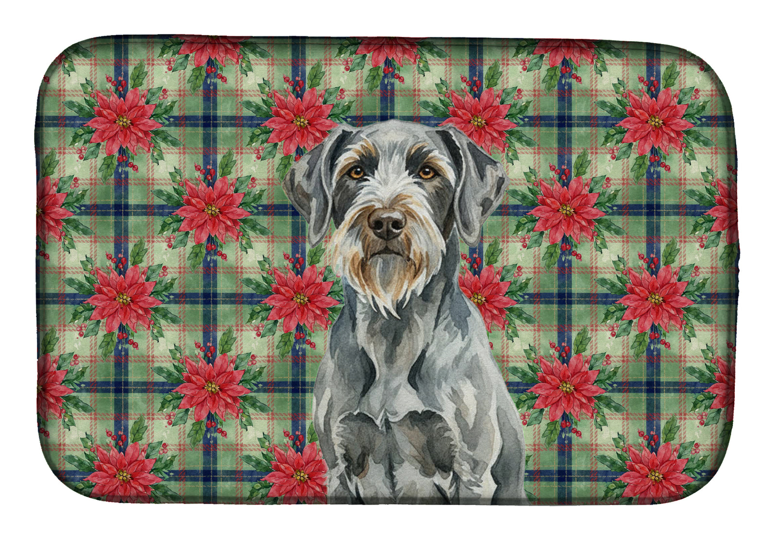 Caroline's Treasures Steel Gray Wirehaired Pointing Griffon Christmas PoinsettIas Dish Drying Mat