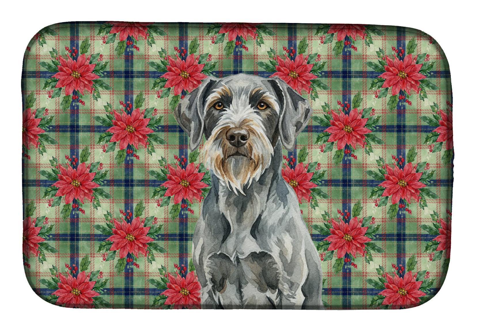 Caroline's Treasures Steel Gray Wirehaired Pointing Griffon Christmas PoinsettIas Dish Drying Mat
