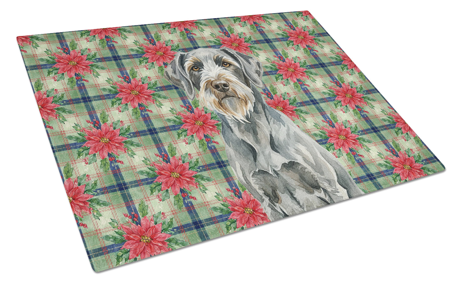 Caroline's Treasures Steel Gray Wirehaired Pointing Griffon Christmas PoinsettIas Glass Cutting Board
