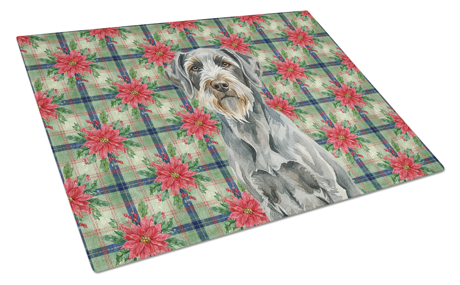 Caroline's Treasures Steel Gray Wirehaired Pointing Griffon Christmas PoinsettIas Glass Cutting Board