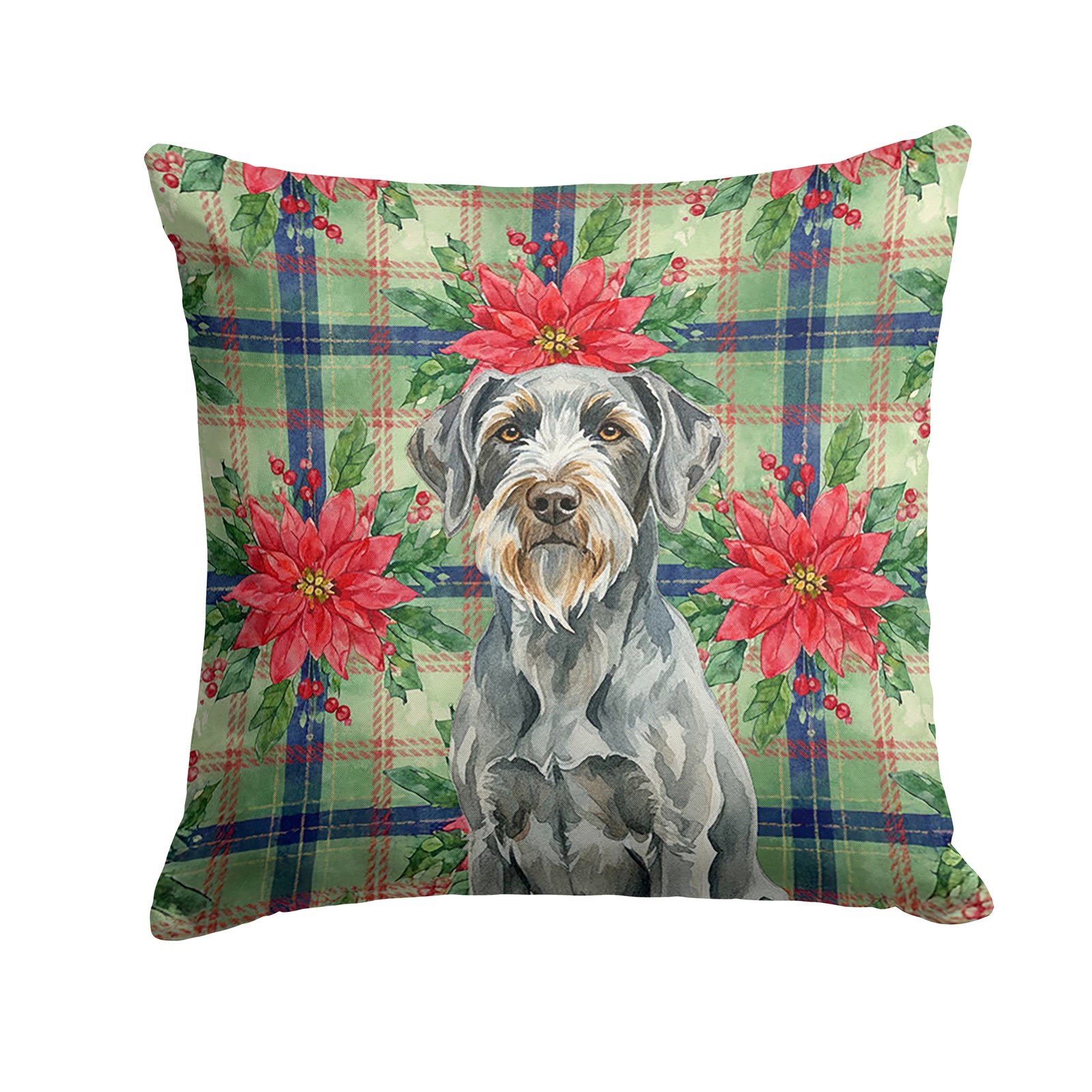 Caroline's Treasures Steel Gray Wirehaired Pointing Griffon Christmas PoinsettIas Throw Pillow