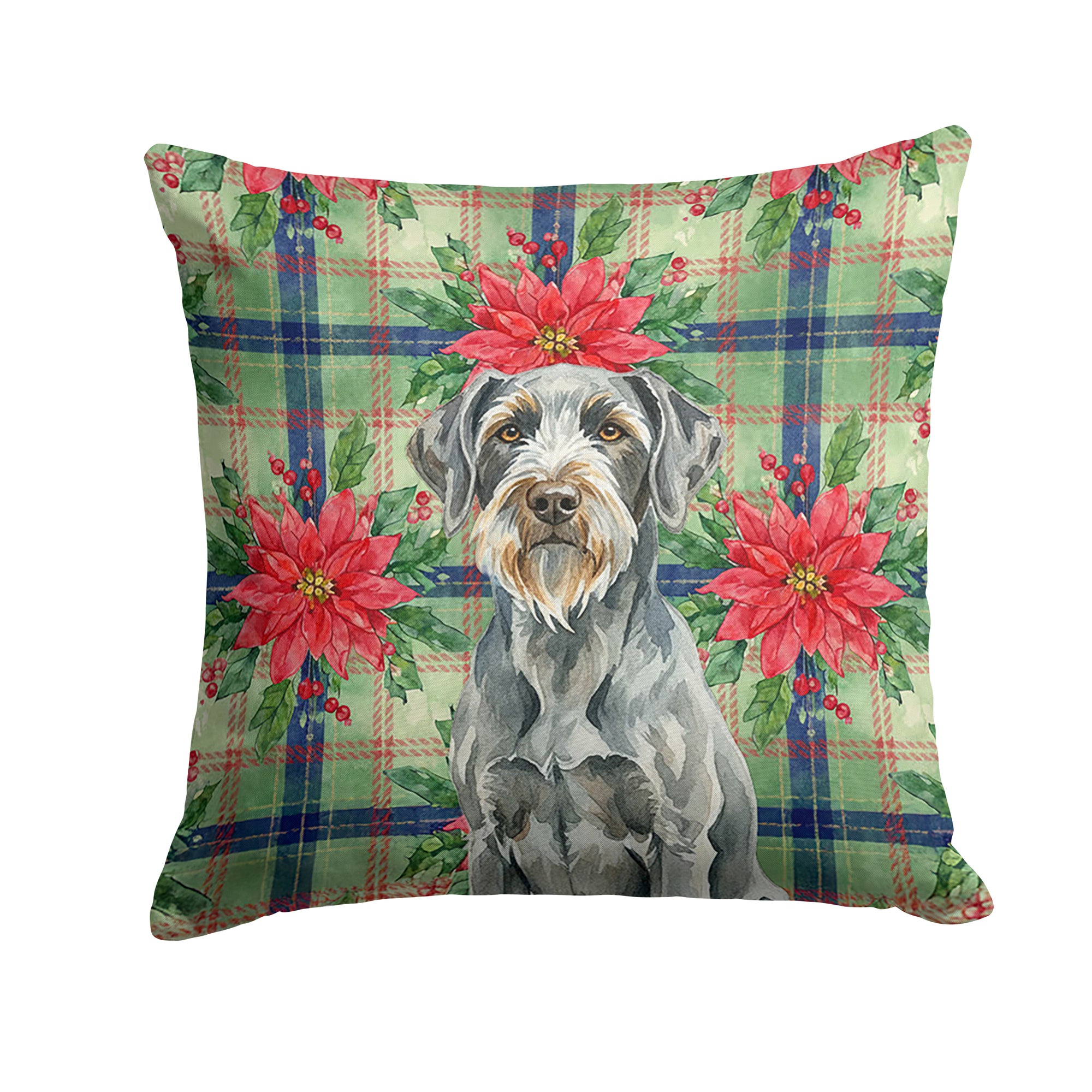 Caroline's Treasures Steel Gray Wirehaired Pointing Griffon Christmas PoinsettIas Throw Pillow