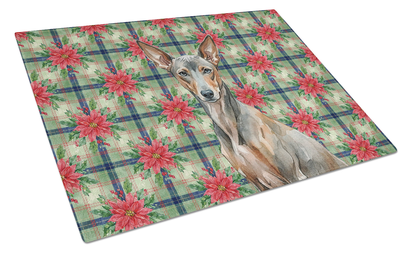 Caroline's Treasures Xoloitzcuintli Christmas PoinsettIas Glass Cutting Board