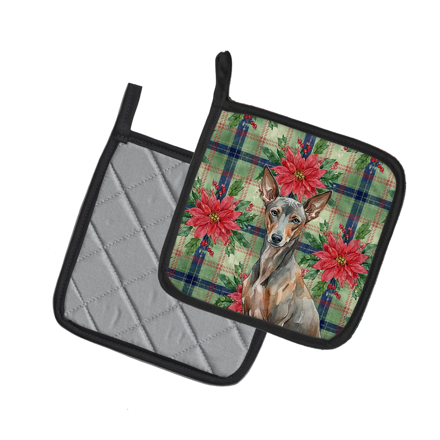 Caroline's Treasures Xoloitzcuintli Christmas PoinsettIas Pair of Pot Holders