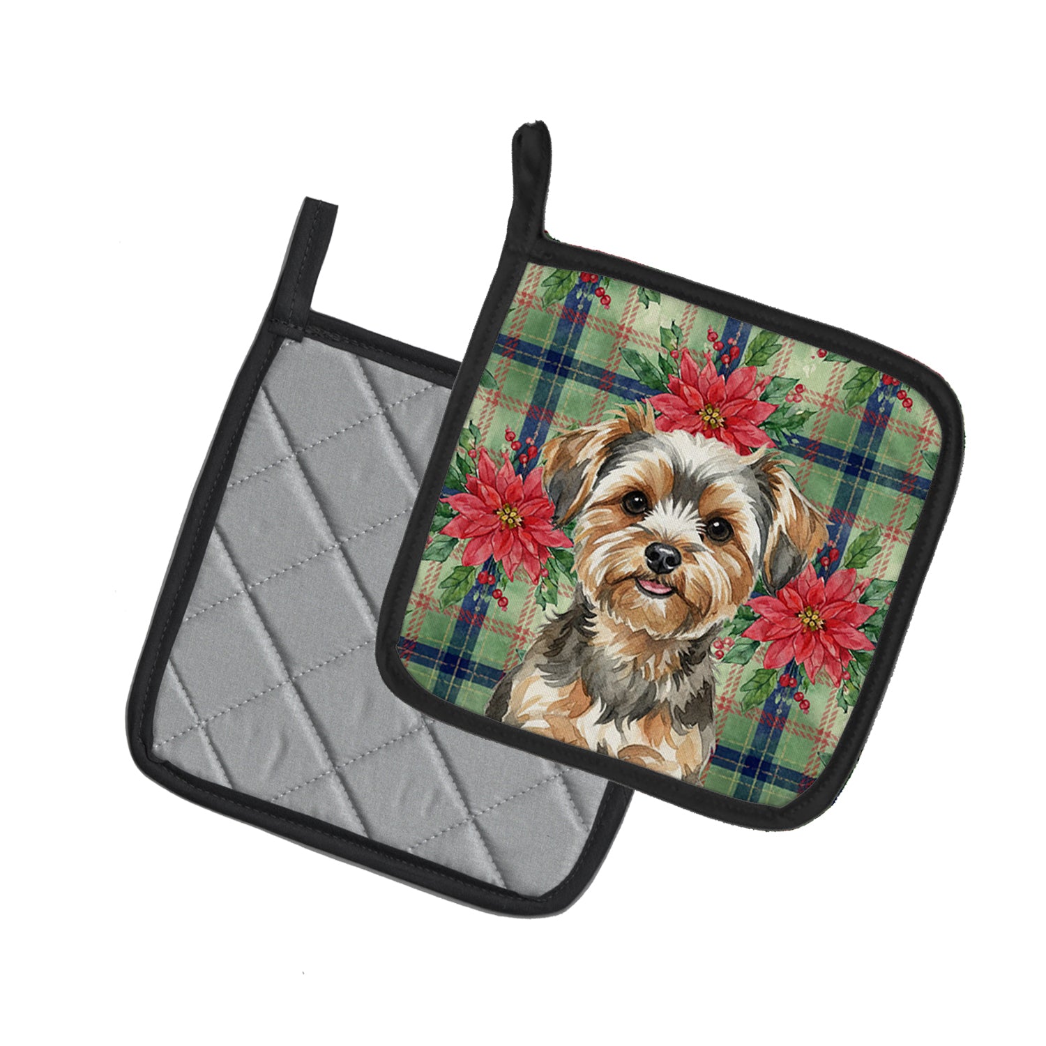 Caroline's Treasures Yorkiepoo Christmas PoinsettIas Pair of Pot Holders
