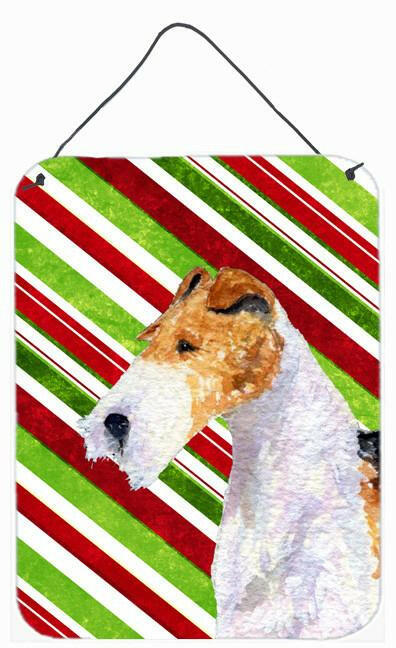 Fox Terrier Candy Cane Holiday Christmas Metal Wall or Door Hanging Prints by Caroline&#39;s Treasures