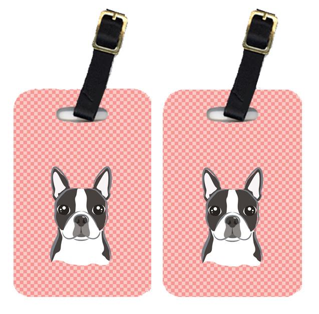 Pair of Checkerboard Pink Boston Terrier Luggage Tags BB1203BT by Caroline&#39;s Treasures