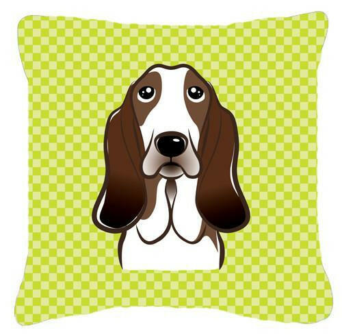 Checkerboard Lime Green Basset Hound Canvas Fabric Decorative Pillow BB1305PW1414 - the-store.com