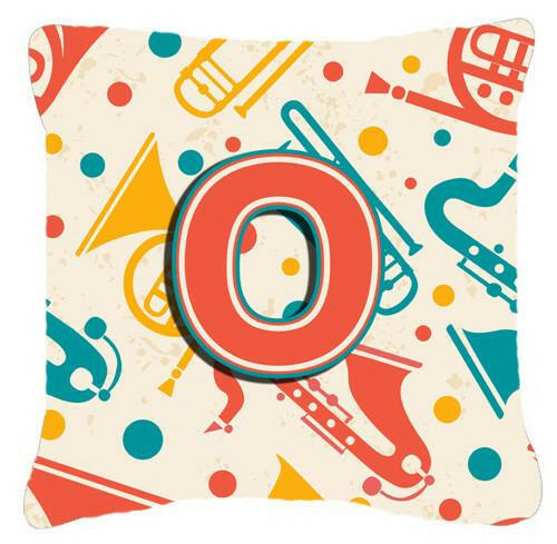 Letter O Retro Teal Orange Musical Instruments Initial Canvas Fabric Decorative Pillow CJ2001-OPW1414 by Caroline&#39;s Treasures