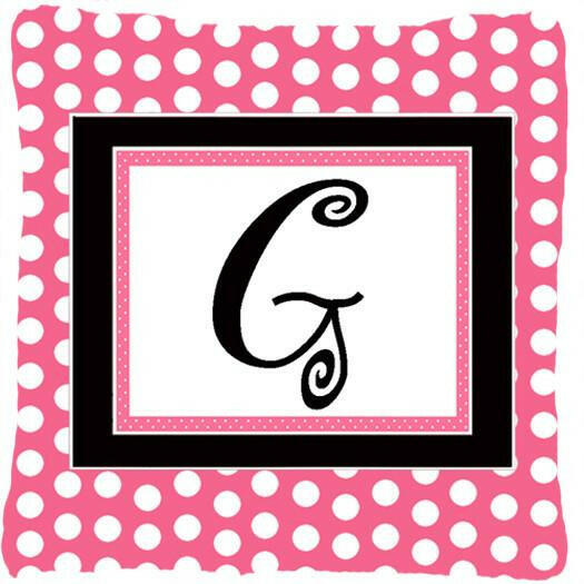 Letter G Initial Monogram Pink Black Polka Dots Decorative Canvas Fabric Pillow - the-store.com