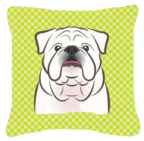 Checkerboard Lime Green White English Bulldog  Canvas Fabric Decorative Pillow BB1282PW1414 - the-store.com