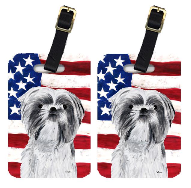 Pair of USA American Flag with Shih Tzu Luggage Tags SC9015BT by Caroline&#39;s Treasures