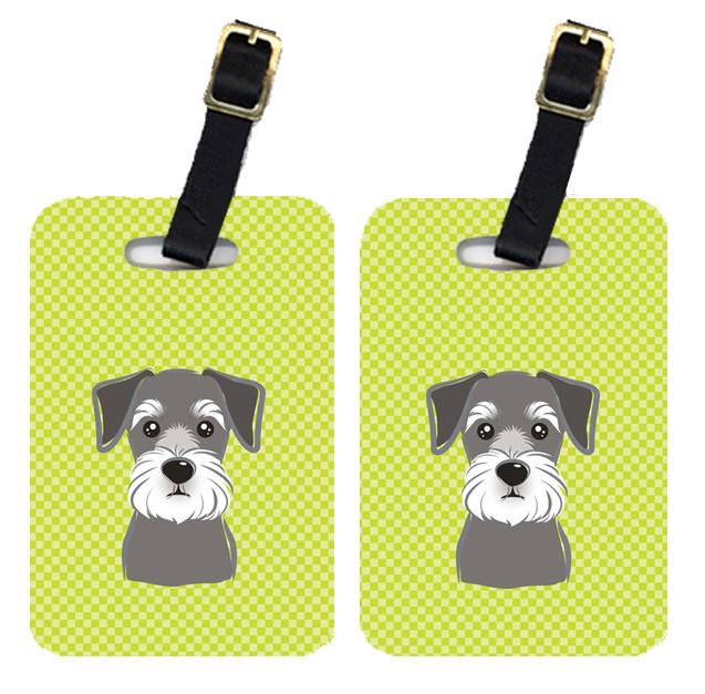 Pair of Checkerboard Lime Green Schnauzer Luggage Tags BB1268BT by Caroline&#39;s Treasures