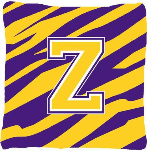 Monogram - Tiger Stripe - Purple Gold Decorative Canvas Fabric Pillow Initial Z - the-store.com