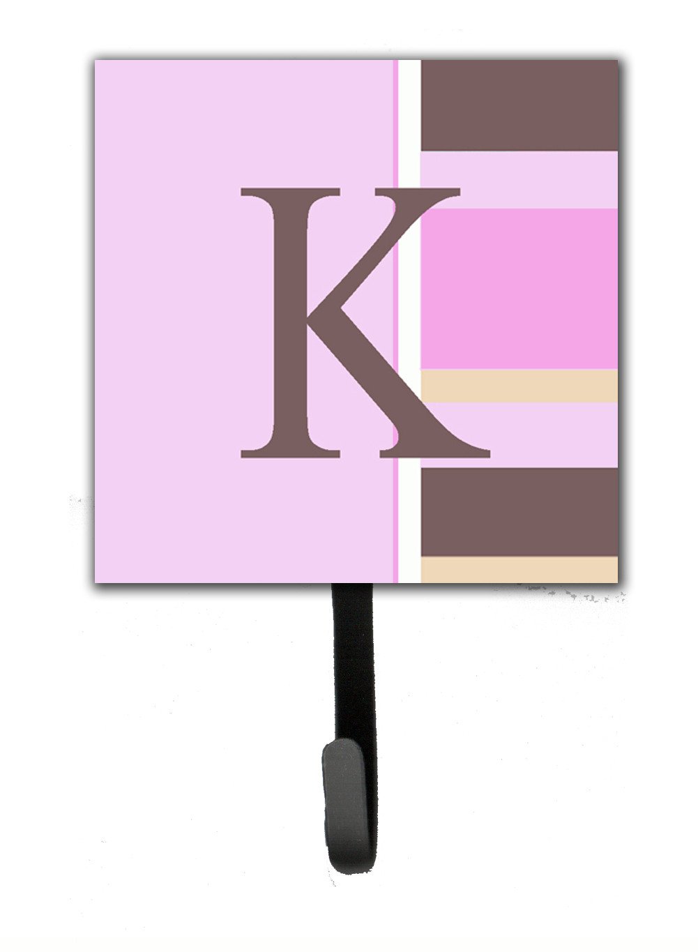 Letter K Initial Monogram - Pink Stripes Leash Holder or Key Hook by Caroline's Treasures