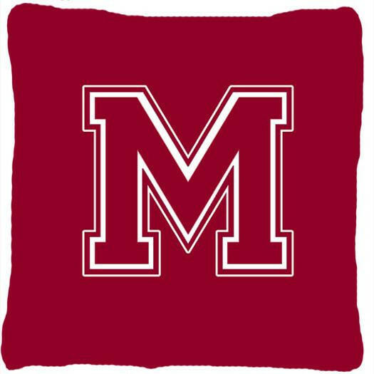 Monogram Initial M Maroon and White Decorative   Canvas Fabric Pillow CJ1032 - the-store.com