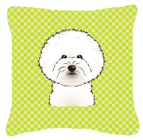 Checkerboard Lime Green Bichon Frise Canvas Fabric Decorative Pillow BB1279PW1414 - the-store.com