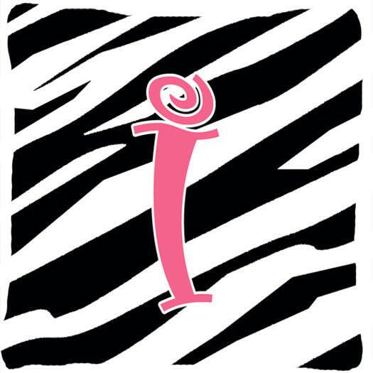Monogram Initial I Zebra Stripe and Pink Decorative Canvas Fabric Pillow CJ1037 - the-store.com