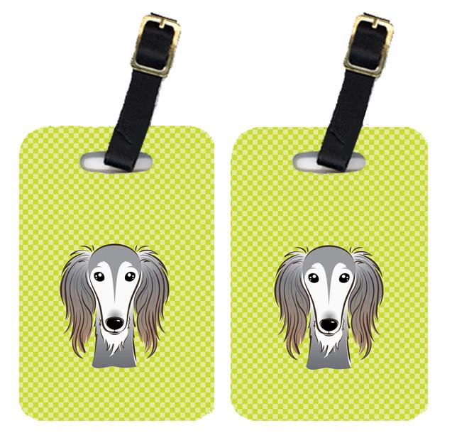 Pair of Checkerboard Lime Green Saluki Luggage Tags BB1291BT by Caroline&#39;s Treasures