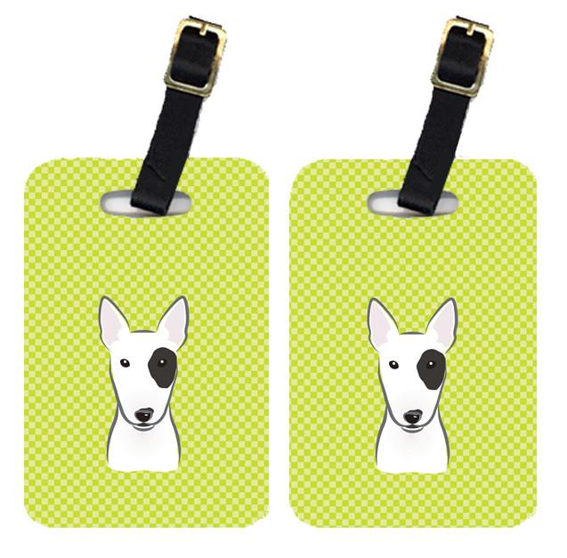 Pair of Checkerboard Lime Green Bull Terrier Luggage Tags BB1271BT by Caroline&#39;s Treasures