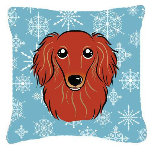 Snowflake Longhair Red Dachshund Fabric Decorative Pillow BB1648PW1414 - the-store.com
